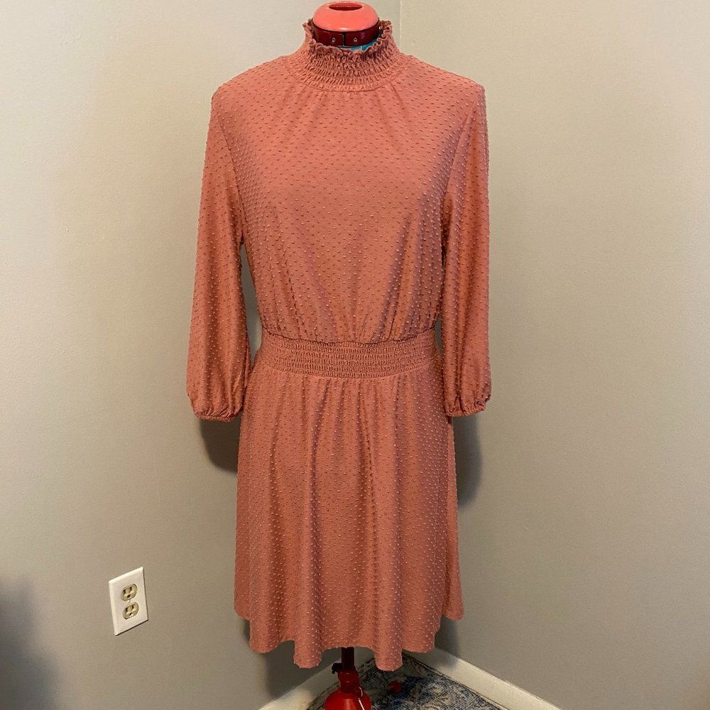 Est. 1946 Smocked Collar French Dot Boho Long Split Sleeve Dress Size L
